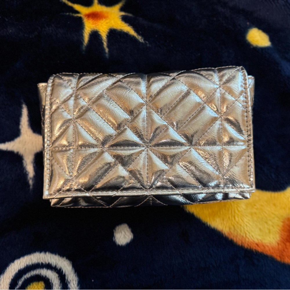 NEW NWT ZARA SILVER METALLIC QUILTED CHAIN SHOULDER BAG PURSE
